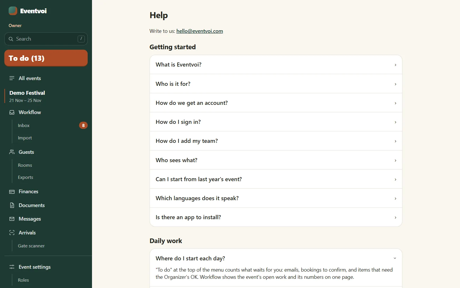 The Help page inside the app, with the same questions as this FAQ.